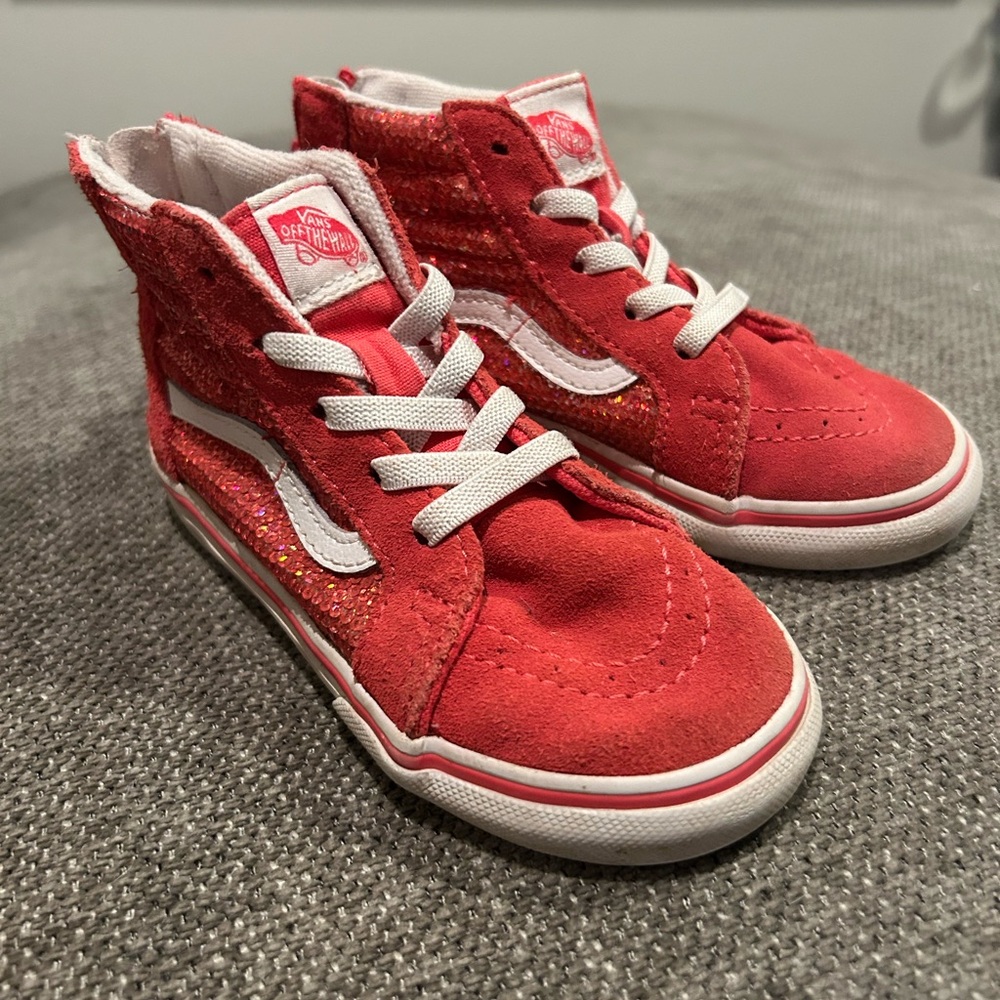 Vans Kids Red High-Top Sneakers with White Accents